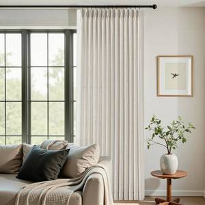 lot 1342 image: 60 Inch Extra Width Pinch Pleated Sheer Linen Curtains Light Filtering - Retail $71