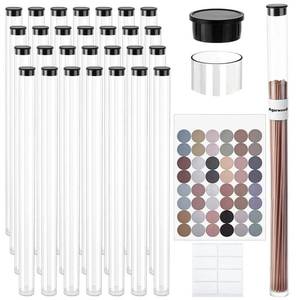 lot 1344 image: AHANDMAKER 50Pcs Clear Plastic Tube with Black lid Incense Storage Tube Transparent Plastic Tubes Clear Bead Containers with 10 Sheets Label Stickers for 8-10 inch Incense Sticks, Preserves Aroma - Retail $65