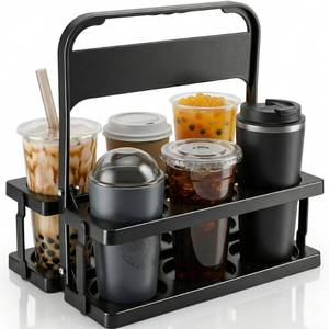 lot 1345 image: BEABOO 6 Cup Drink Carrier for Delivery - Foldable Drink Holder with Handle, Reusable Cup Carrier for Drinks, Portable Beverage Caddy Accessories for Parties, Camping, Car, Coffee & Bottles (Black) - Retail $17