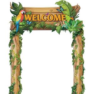 lot 1349 image: Peryiter 3 Pcs 2026 Vbs Jungle Party Decorations Banner Safari Rainforest Parrot Welcome Porch Sign with 1 Double Sided Tape for Zoo Animals Birthday Hawaii Baby Shower Activity(Rainforest Style - Retail $464