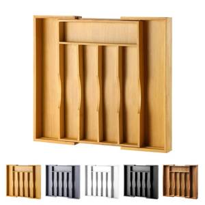 lot 1350 image: oridom Expandable Bamboo Kitchen Drawer Organizer for Cutlery and Utensils, Adjustable Bamboo Wood Cutlery Tray in Drawer for Flatware and Silverware in Kitchen, (Natural) - Retail $19
