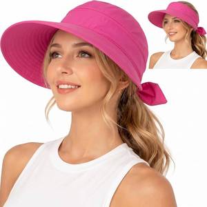 lot 1351 image: Skicuff 2-in-1 Zip-Off Sun Visor Hat for Women, Lightweight Wide Brim UV Protection Ponytail Hat, Breathable Summer Cap(Rose Red) - Retail $12
