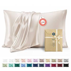 lot 1355 image: Bedsure Satin Pillowcase Standard Set of 2, Silky Pillow Cases, Beige - Retail $9