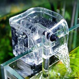 lot 1358 image: HSIFMATE Small Fish Tank Filter, Hang on Filter for 1-5 Gal Nano Aquarium, Ultra Quiet Power Filter with Aeration & Oil Skimmer, Adjustable Flow for Betta Shrimp Tank - Retail $14