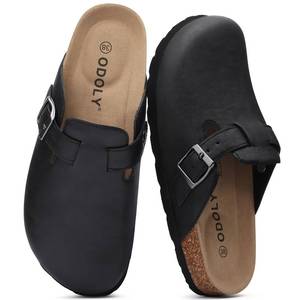 lot 1372 image: ODOLY Unisex Vegan Leather Slip On Clogs with Cork Footbed, Black41 - Retail $457