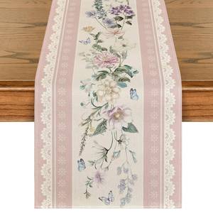 lot 1377 image: Artoid Mode Pink Printed Lace Floral 210 GSM Spring Table Runner, Seasonal Summer Kitchen Dining Table Decoration for Home Party Decor 13x72 Inch - Retail $710