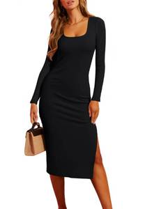 lot 1400 image: Valiamcep Womens Long Sleeve Side Slit Bodycon Midi Dresses Black S - Retail $28