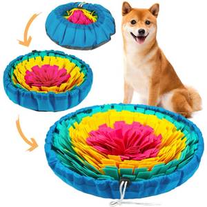 lot 1401 image: Vivifying Snuffle Mat for Dogs, Adjustable Dog Puzzle Toys Sniff Mat, Interactive Enrichment Toys for Slow Eating and Mental Stimulation (Red Yellow Blue) - Retail $13