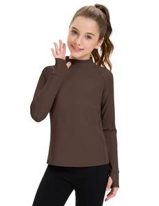 lot 1404 image: HASMES Girls Long Sleeve Shirt Kids Turtleneck Athletic T-Shirt Brown - Retail $13