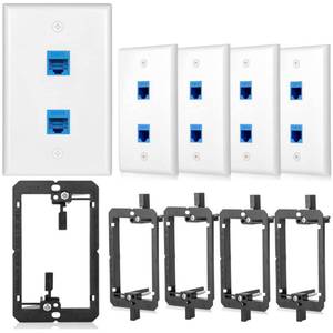 lot 1411 image: 5 Pack Ethernet Wall Plate 2 Port Cat6 Outlet Jack RJ45 Keystone Coupler Female to Female 2Port with Low Voltage Mounting Bracket Network Cables Inline Wires Connector Double Blue - Retail $18