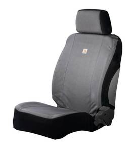 lot 1413 image: Carhartt Universal Nylon Duck Canvas Fitted Bucket Seat Cover, Durable Seat Protection with Rain Defender, Single, Gravel - Retail $80