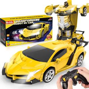 lot 1431 image: MISSING DOORS Britik Transform Remote Control Car Toys for Boys 4-6, Drift RC Car Yellow - Retail $20