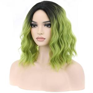 lot 1455 image: BERON Ombre Green Women Girls Wig Short Curly Wavy Middle Part Wig 14 Ombre Color Body Halloween Cosplay Daily Party Wigs - Retail $20