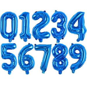 lot 1457 image: TONIFUL Number Balloon 16 Inch 10 Pcs Blue 0-9 Birthday Number Balloons - Retail $9