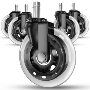 lot 1461 image: RIVEDA Office Chair Caster Wheels Set of 5 - Smooth 3 inch Heavy-Duty Replacement Rubber Wheels for Gaming & Desk Chair - Easy to Install, Suitable for Hardwood Floors, Carpet, Tiles (Clear) - Retail $16