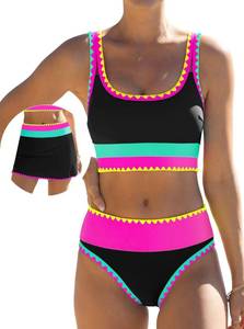 lot 1464 image: Popvil Womens Tummy Control 3 Piece Swimsuit with Skirt High Waisted Bikini XL - Retail $40
