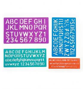 lot 1466 image: BAZIC Products Lettering Stencil Sets, 8, 10, 20, 30 mm, 4 Pack - Retail $5