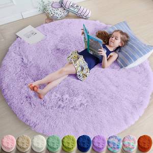 lot 1470 image: Amdrebio Light Purple Lavender Fluffy Circle Rug 5Ft for Kids Girls Bedroom - Retail $32