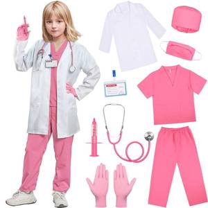 lot 1481 image: SIZGAROOT Doctor Costume for Kids Toddler Girls Boys Doctor Costume with Lab Coat Halloween Party Dress Up (Pink, 6-7 Years) - Retail $15