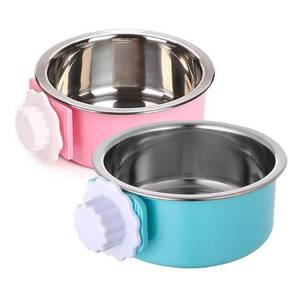 lot 1483 image: QIYADIN Stainless Steel Removable Pet Food Bowl, Anti-overturn Water Feeder Container, Suitable for Small DogCatRabbit, 2 Set of Crate Bowls, Easy to Install and Clean - Retail $10