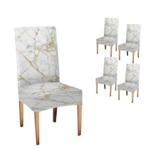 lot 1491 image: CAPSCEOLL Dining Chair Covers,Marble White Gold Chiar Covers Set of 4 - Retail $23