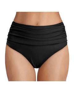 lot 1493 image: Tempt Me Womens Black High Waisted Bikini Bottom Tummy Control Ruched Bathing Suit Swim Bottom M - Retail $25