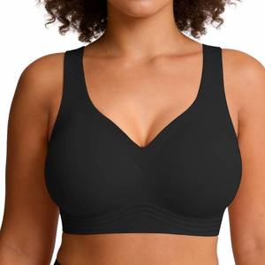 lot 1498 image: Jelly Wireless Bra Plus Size Supportive Seamless Bras Full Coverage Push Up No Underwire T-Shirt Bra Black 3XL - Retail $19