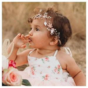 lot 1519 image: SWEETV Flower Girl Headband for Wedding, Babys Breath Hair Piece, Rose Gold Headpiece for Birthday Party, Photography - Retail $18