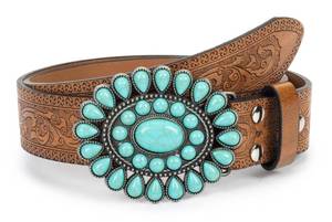 lot 1525 image: Western-Leather-Belts-Women Vintage Waist-Belts with Hollow Out Flower - Retail $10