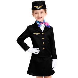 lot 1527 image: Davsolly Flight Attendant Costume for Kids Stewardess Costume Set for Girls�� Career Day 100 Days of School Halloween Dress Up - Retail $27