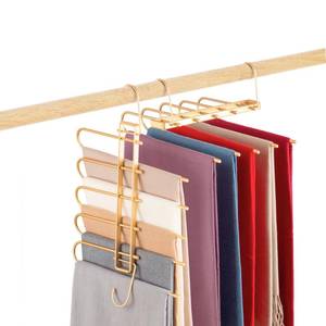 lot 1531 image: Pants Hangers Space Saving,Closet Hangers 5 Layers 2 Uses Multi Functional Pants Rack,Metal Heavy Duty Wardrobe Organizer Racks for Clothes Trousers Scarves Ties (Gold) - Retail $7,519