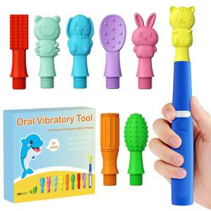 lot 1533 image: Oral Sensory Vibration Tool Oral Motor Sensory Stimulation Kit with 8 Textured Silicone Heads, 3 Vibration Modes for Autism, Speech Therapy, Self Feeding Stimulation & Calm Sensory Needs - Blue - Retail $26