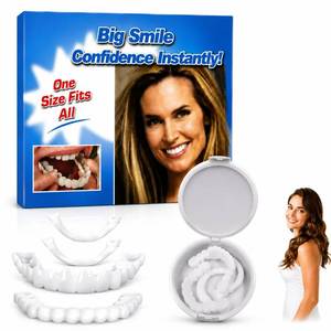 lot 1534 image: Snap-On Veneers Teeth for Women and Men, Natural Tooth Replacement Kit, Comfortable Reusable Dental Cover for Instant Confident Smile, Top and Bottom Set - Retail $12