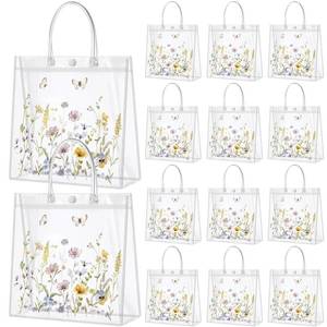 lot 1540 image: Kacctyen 24 Pcs Wildflower Gift Bags Wildflower Theme Clear PVC Bags with Handles Flower Party Favors for Wedding Birthday Baby Shower Party Supplies Return Gift Wrap Totes for Guests - Retail $19