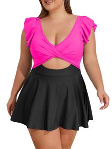 lot 1541 image: B2prity Womens Plus Size Swim Dress Tummy Control Cutout Skirt Swimsuit 18W - Retail $40