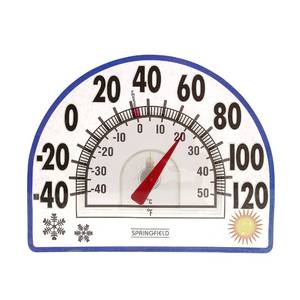lot 1548 image: Springfield Static Cling Indoor Outdoor Thermometer, Temperature Gauge for Patio, Pool, and Sauna, 8-Inch, WhiteBlue - Retail $13