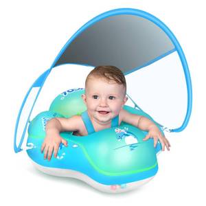 lot 1550 image: Baby Pool Float with Canopy UPF50, 5 Point Safety Buckle for 3-36M - Retail $25