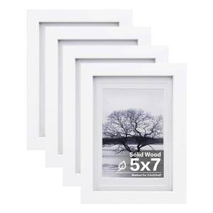 lot 1568 image: Egofine 5x7 Picture Frames Set of 4, Made of Solid Wood Covered by Plexiglass 3.5x5 and 4x6 with Mat or 5x7 without Mat, for Table Top Display and Wall Mounting Photo Frame White - Retail $23