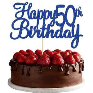 lot 1569 image: Gyufise 1Pc Happy 50th Birthday Cake Topper Blue Glitter 50th Birthday Cake Pick Cheers to 50 Years Old Fifty and Fabulous Cake Decorations for 50th Birthday Wedding Anniversary Party Supplies - Retail $201