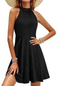 lot 1573 image: OUGES Womens Halter Floral Summer Casual Vacation Sundress 2026(Black,M) - Retail $30