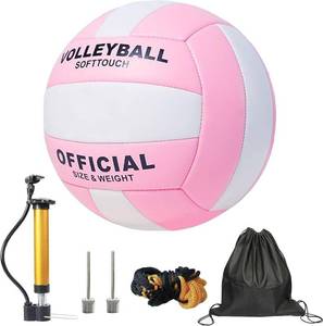 lot 1574 image: ZLY Volleyball,Official Size 5 Volleyballs for Indoor Outdoor,Soft Touch Volleyballs for Beach Play Pool Training Game with Ball Pump(Pink) - Retail $12