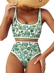 lot 1575 image: Herseas Womens Bikini Sets Color Block Trim High Waisted Bathing Suit M - Retail $30