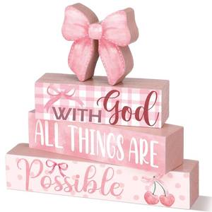 lot 1578 image: Cinnvoice 4 Pcs Pink Coquette Bow Room Decor Christian Bow Centerpieces for Table Bathroom Decor Inspirational Aesthetic College Teen Girls Gifts (God) - Retail $14
