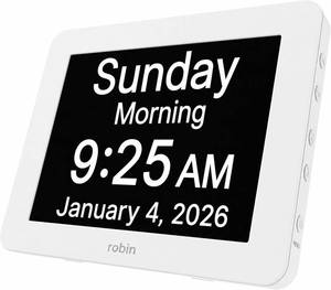 lot 71 image: $55 Robin Day Clock 2026 for Seniors, 8 Digital Calendar with Talking