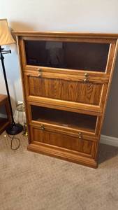 lot 908 image: Bookcase with pull down secretary and 2 glass doors 65x24x14