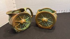 lot 1009 image: Frankoma Pottery creamer pitcher and sugar bowl from the Wagon Wheel series