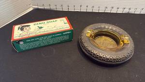 lot 1052 image: Vintage Firestone ashtray and Sinclair Dino soap