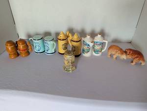 lot 1076 image: Decorative Salt Pepper Shakers Lot with Antique Unmarked Nippon Sugar Shaker With Moriage Raised Details