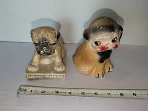 lot 1090 image: Dog Figurines Lot. 1917 V. colby and chalkware pug