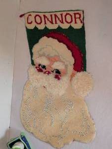 lot 1101 image: Vintage Holiday Stocking with snowman and present salt and pepper shaker set